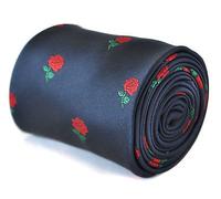 Frederick Thomas Men's Handmade Navy Dark Blue Rugby Style Traditional Red Rose Floral Tie with 147cm length, Stylish Design Perfect for Weddings, Dinners, Workwear, Classic 8cm Width