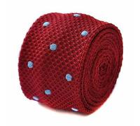 Frederick Thomas Mens Maroon Red Knitted Tie with Light Blue Polka Spot, 5cm width, 147cm Length Men Stylish Accessory Ideal of Office, Weddings or Formal Events