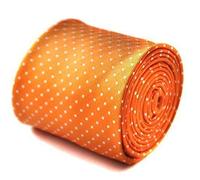 Frederick Thomas Men's Orange and White Pin Spot Handmade Tie | Signature Floral Rear Detail, Ideal for Office, Weddings, Formal Events, Dinner Parties, Stylish and Versatile