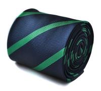 Frederick Thomas Navy and Dark Green Club Stripe Tie with Floral Design to the Rear - 8cm Wide and 147cm Long, Men’s Necktie for Office, Weddings or Formal Events