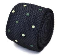 Frederick Thomas Navy and Green Knitted Tie with Spotted Pattern, Durable Textured Necktie, Luxury Formal Wear Accessory