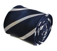 Frederick Thomas Navy and White Club Stripe Tie with Floral Design to the Rear - 8cm Wide and 147cm Long, Men’s Necktie for Office, Wedding, Formal Events