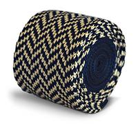 Frederick Thomas Navy Blue and Ivory Cream Herringbone Knitted Skinny Men’s Tie, Ideal for Office, Formal Events, Weddings or Dinner Parties with Wool Style Material, Slim 5cm Width