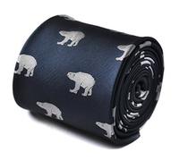Frederick Thomas navy blue Christmas tie with white polar bear embroidery and signature floral rear detail, ideal for office or festive events, Classic 8cm Width