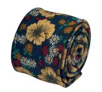 Frederick Thomas Navy Blue Cotton Necktie, 6.5cm Slim Classic Width, Vintage 1940s Style Floral Pattern, Designed in UK, 145cm Length