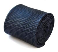 Frederick Thomas Navy Blue Herringbone Tie with Rear Signature Floral Detail for Men - Classic Woven Design, Elegant and Stylish with Premium Finish for Formal Wear, Classic 8cm Width