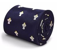 Frederick Thomas navy blue men’s tie with angel design, Classic 8cm Width, 147cm length necktie ideal for daily office wear, formal occasions, weddings or dinner parties