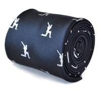 Frederick Thomas Navy Blue Men’s Tie with Cricket Player, Bat and Ball Design, Microfibre Necktie with Signature Floral Backing