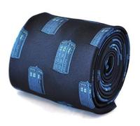 Frederick Thomas Navy Blue Men’s Tie with Doctor Who Blue Policeman TARDIS Box Design, Premium Fabric, Classic 8cm Width, 147cm Length, Ideal for Office, Weddings, Formal and Special Occasions