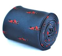 Frederick Thomas navy blue men’s tie with Formula One racing car design and signature floral rear, premium formal necktie for office, weddings or events, classic 8cm width