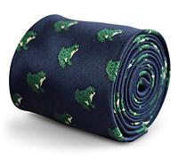 Frederick Thomas Navy Blue Men’s Tie with Green Frog Design, 8cm Wide and 147cm Long, Premium Microfibre Necktie for Office, Weddings and Formal Events