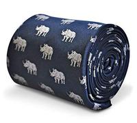 Frederick Thomas Navy Blue Men’s Tie with Rhino Pattern, Bold Stylish and Unique Tie for Office, Weddings, Parties and Events - Fashionable Premium Tailored Microfibre Necktie, Classic 8cm Width