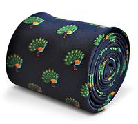 Frederick Thomas Navy Blue Men's Tie with Peacock Fanned Tail Design, 8cm Width Classic Standard Necktie for Weddings, Formal Events, Office Wear and Dinner Parties