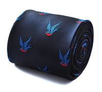 Frederick Thomas Navy Blue Mens Tie with Swallow Bird Pattern and Signature Floral Backing, Ideal for Office Wear, Weddings or Formal Events, Classic 8cm Width