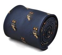 Frederick Thomas Navy Blue Premium Men's Tie with Owl Motif and Signature Floral Rear Design, Classic 8cm Width Slim Necktie for Office, Weddings, Formal Events, Dinner and Parties