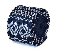 Frederick Thomas Navy Blue Skinny Jumper Style Knitted Christmas Tie - Slim 5cm Width, 147cm Length Fine Detailing Necktie Ideal for Office Festive Wear, Winter Weddings, Seasonal Dinners and Parties