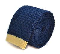 Frederick Thomas navy blue skinny knitted tie with pale lemon yellow tip