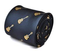 Frederick Thomas Navy Blue Tie with Acoustic Guitar Design and Signature Floral Detail to Rear, 147cm Length Luxury Fabric, Premium Men’s Necktie for Office, Weddings, Formal and Special Occasions