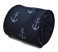 Frederick Thomas Navy Blue Tie with Anchor Pattern and Rear Floral Detail, 147cm Length, 8cm Classic Width, Luxury Men’s Necktie for Office, Weddings or Formal Events
