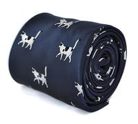 Frederick Thomas Navy Blue Tie with Black and White Cat Print for Men, 147cm Length Stylish British Design Necktie, Ideal for Casual, Special Occasions, Wedding and Office Events