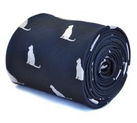 Frederick Thomas Navy Blue Tie with Cat Outline Design, Luxury Material, Classic 8cm Width, 147cm Long Unique Men's Necktie for Office, Wedding, Casual and Formal Wear