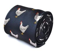 Frederick Thomas Navy Blue Tie with Chicken Embroidered Design, Luxury Handmade Classic 8cm width Necktie Ideal for Weddings, Office, Parties and Formal Events