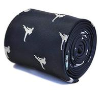 Frederick Thomas Navy Blue Tie with Embroidered Karate Kick MMA Design, Classic 8cm Width, 147cm Length Luxury Fabric Necktie Ideal for Daily Office Wear, Weddings and Formal Events