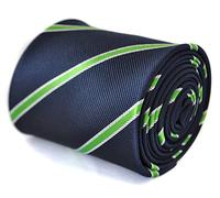 Frederick Thomas Navy Blue Tie with Green and White Club Stripes, Classic 8cm Width, 147cm Length, Classic Men’s Necktie for Formal Events, Office, Weddings or Occasions