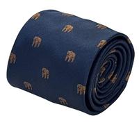 Frederick Thomas Navy Blue Tie with Grizzly Bear Design, 8cm Width, British Made Microfibre Necktie, Classic Business Style, Formal Wear