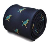 Frederick Thomas Navy Blue Tie with Kingfisher Embroidery and Signature Floral Rear Detail, Classic 8cm Width, 147cm Length Formal Necktie for Weddings, Office, Special Events