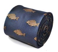 Frederick Thomas Navy Blue Tie with Koi Carp Embroidered Design and Signature Rear Floral Detail, 147cm Luxury Handmade Necktie Ideal for Office, Weddings and Events, classic 8cm width