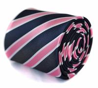 Frederick Thomas Navy Blue Tie with Pink and White Club Stripes, 147cm Length Classic Necktie Ideal for Office, Wedding or Event Wear, Classic 8cm Width