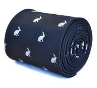 Frederick Thomas Navy Blue Tie with Rabbit Design - Classic 8cm Width, 147cm Length Detailed Embroidery Necktie Ideal for Office Wear, Weddings, Formal Events and Dinner Parties