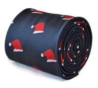 Frederick Thomas Navy Blue Tie with Red Christmas Santa Hat Pattern, Microfibre Ideal for Festive Parties, Office Wear and Holiday Dinners, Classic 8cm Width