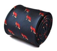 Frederick Thomas Navy Blue Tie with Red Fox Embroidery and Rear Floral Detail, Classic 8cm Width, 147cm Length, Luxury Men’s Necktie for Formal Office Wear, Weddings or Events