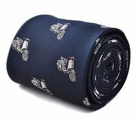 Frederick Thomas navy blue tie with scooter pattern and signature floral back design for men, quirky novelty necktie, premium tailored accessory for work, weddings and parties, gift idea