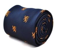 Frederick Thomas Navy Blue Tie with Scottish Lion Design and Signature Floral Rear Lining, Premium Tailored Microfibre Necktie for Formal Office, Wedding or Occasion Wear, Classic 8cm Width
