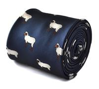 Frederick Thomas Navy Blue Tie with Sheep Embroidery and Signature Floral Rear Design, Classic 8cm Width & 147cm Length Luxury Men’s Necktie for Office, Weddings, Formal and Special Occasions