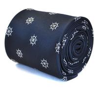 Frederick Thomas Navy Blue Tie with Ship Wheel Design, Premium Men’s Necktie for Office, Weddings and Formal Events