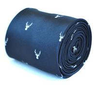 Frederick Thomas Navy Blue Tie with White Deer Head Pattern, Hunting Season Microfibre Necktie with 147cm Length, Formal Occasion Menswear Accessory