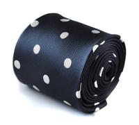 Frederick Thomas navy blue tie with white spots and signature floral design to rear