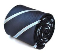 Frederick Thomas Navy blue with Light Blue Ribbon Stripe Tie and Rear Floral Design for Men, Classic 8cm Width - Stylish, Elegant and Formal Neckwear - Ideal for Weddings, Office, and Gifts