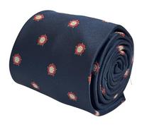 Frederick Thomas Navy Dark Blue Necktie, Tudor War of Roses Design, Classic 8cm Width, Woven Microfibre, 145cm Length, Formal Style, Made in UK