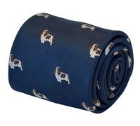 Frederick Thomas Navy dark blue necktie with Cavalier King Charles Spaniel pattern, woven design, 8 cm wide, 145 cm long - classic and stylish accessory