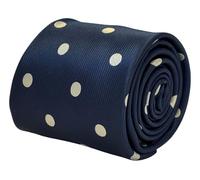 Frederick Thomas Navy Dark Blue Tie with Ivory Cream Polka Spots, Classic, 8cm Width, Premium Fabric, Luxury Design