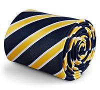 Frederick Thomas Navy Dark Blue Tie with Yellow and White Stripes, Microfibre Tie Ideal for Weddings, Business Wear, Office and Events | Stylish Gift, Classic 8cm Width