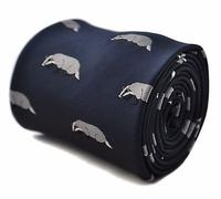 Frederick Thomas Navy Tie with Badger Design and Signature Floral Lining - Stylish Necktie for Men Ideal for Office, Wedding, Dinner, Formal or Party Wear