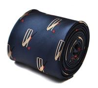 Frederick Thomas navy tie with cricket bat and stumps design with signature floral design to the rear