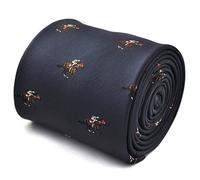 Frederick Thomas navy tie with horse jockey embroidered design with signature floral design to the rear