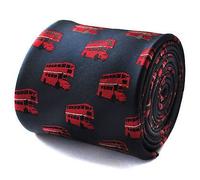 Frederick Thomas navy tie with london red bus pattern and signature floral pattern design to rear.